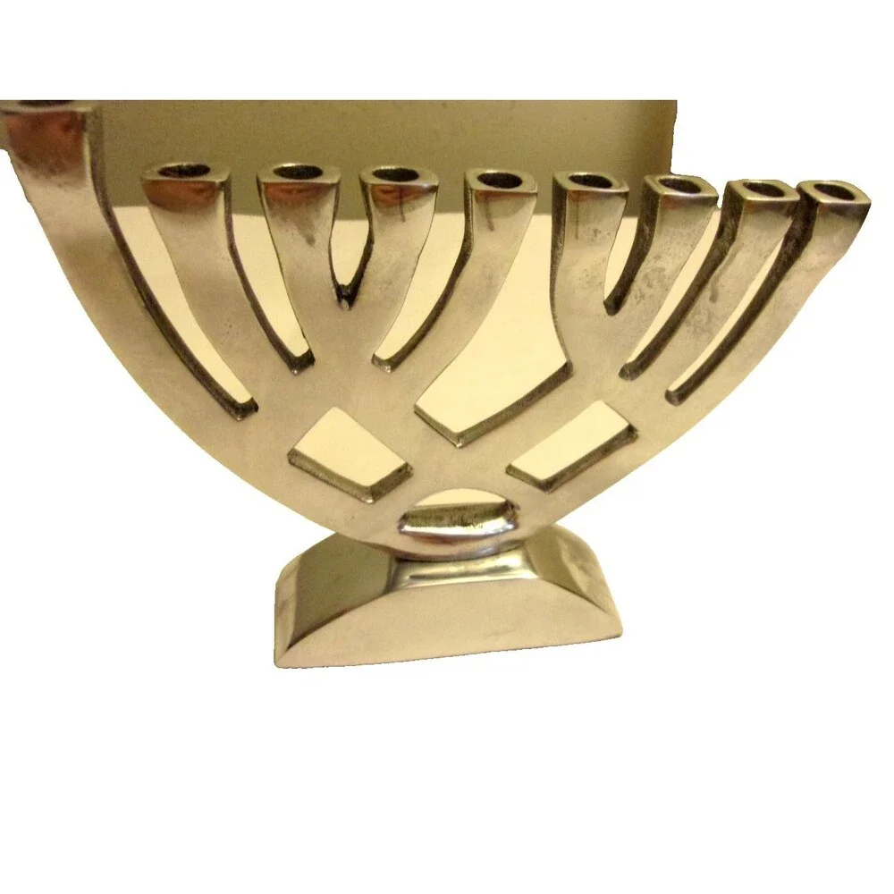 Menorah Silver Blue White Enamel Inlays + Ceamic Decoration Hanukkah Chanukah